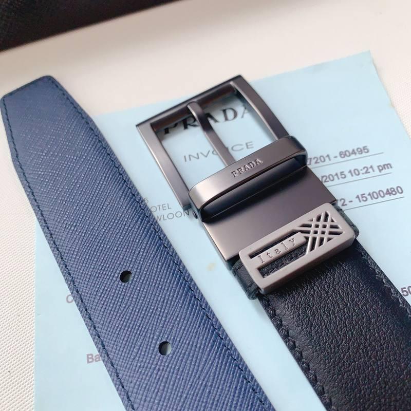 Prada Leather Reversible Belt With Triple Buckles &
