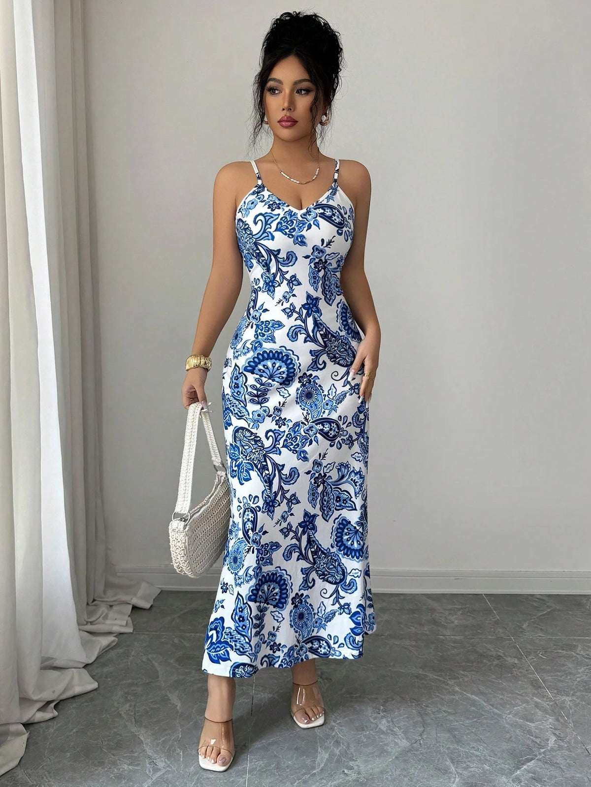 Floral V-Neck Strappy Slip Dress