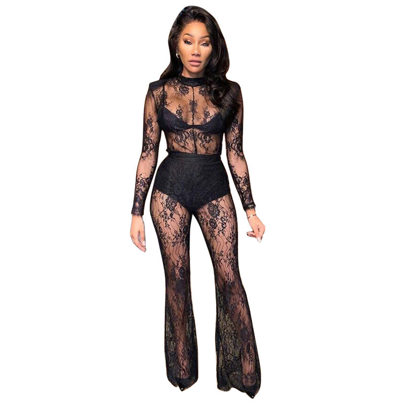 Spitzen-透sehend Sexy Nightclub Jumpsuit