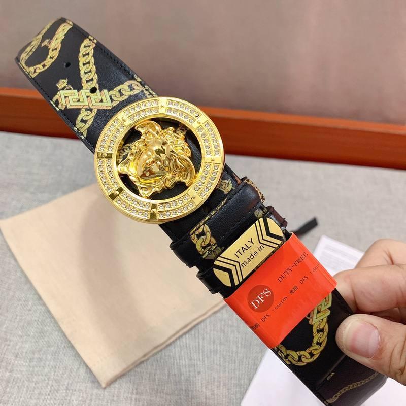Versace Black Leather Vitello Belt Gold Medallion Buckle