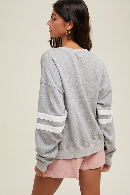Varsity Striped Knit Pullover - H. Grey