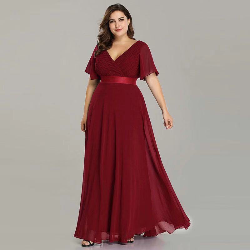 Handgefaltetes großes V-Ausschnitt Chiffonkleid mit Gummizug für Damen, Bankett, Brautjungfern, Abendkleid