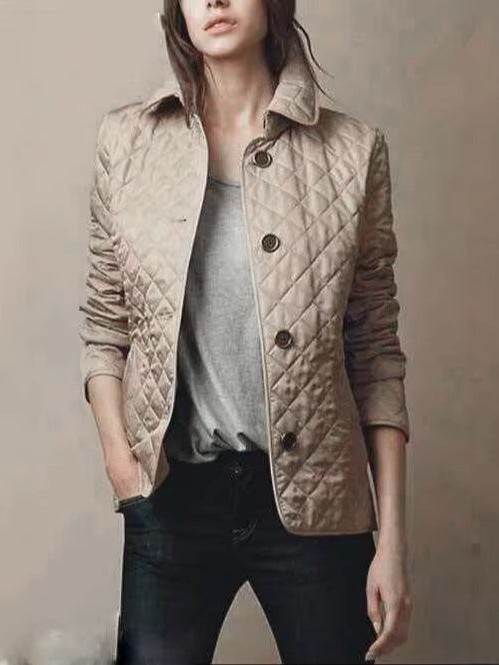 Slim Fit Quilted Jacket with Lapel Collar