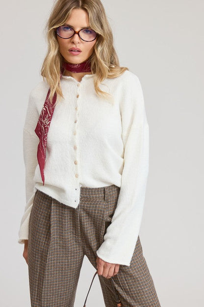 Lightweight Button-Down Cardigan Top: Ivory