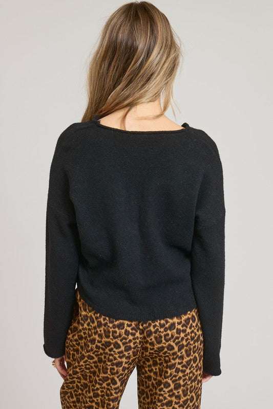Lightweight Button-Down Cardigan Top: Black