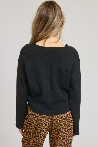 Lightweight Button-Down Cardigan Top: Black