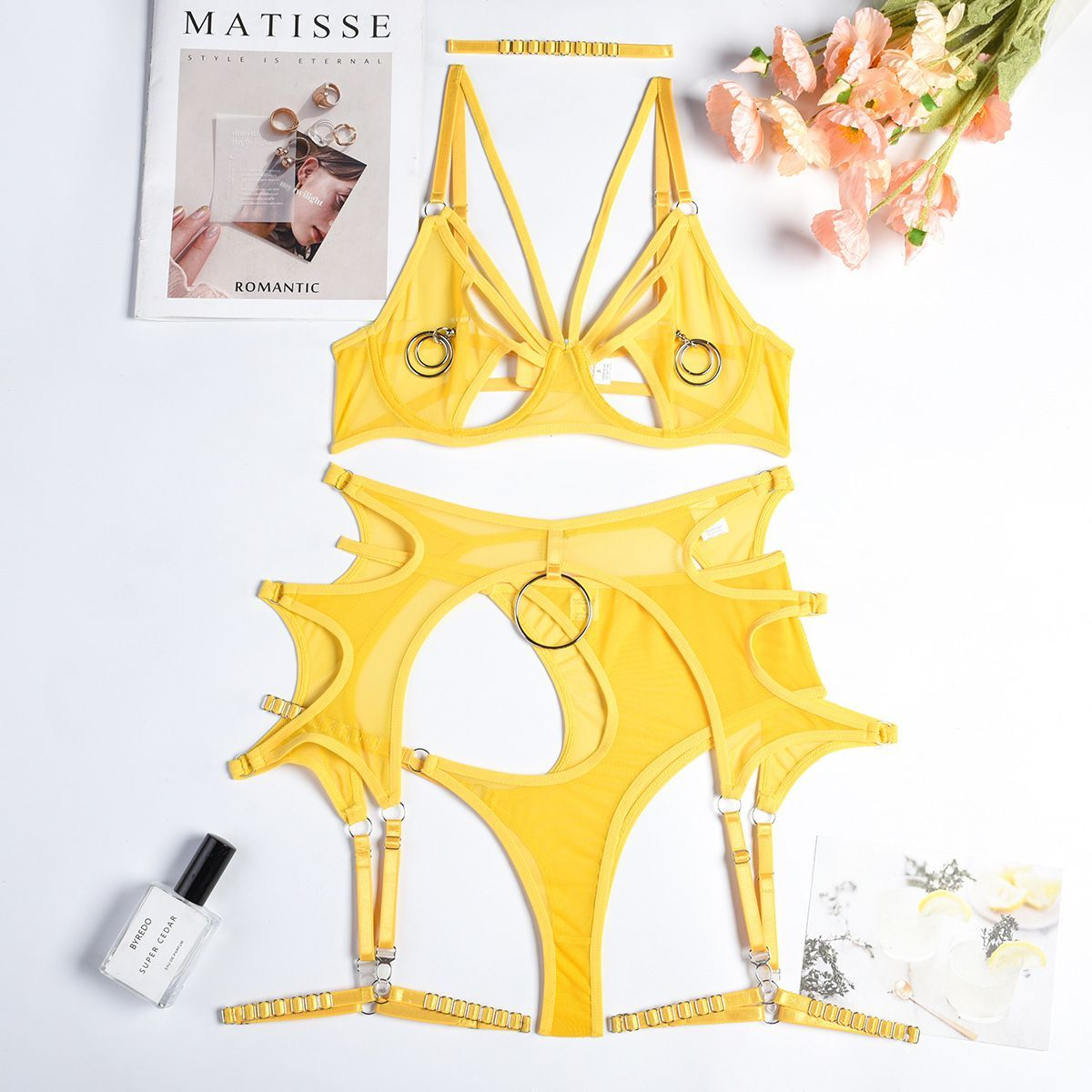 Openwork steel ring sexy one-piece dress