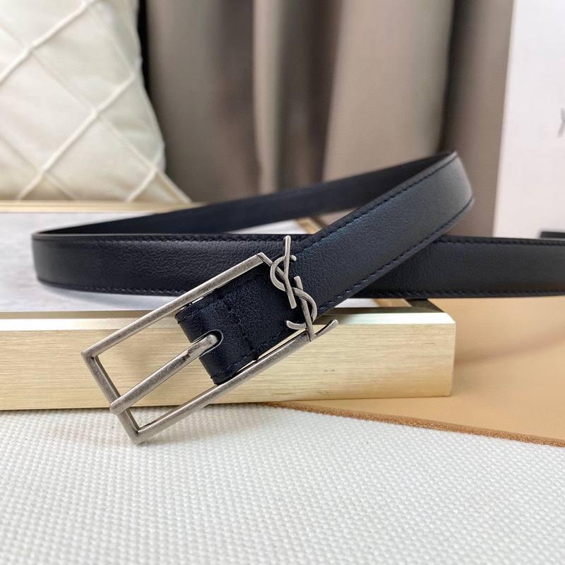 Saint Laurent Classic Monogram Square Buckle Belt Embossed Leather