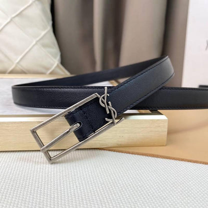 Saint Laurent Classic Monogram Square Buckle Belt Embossed Leather