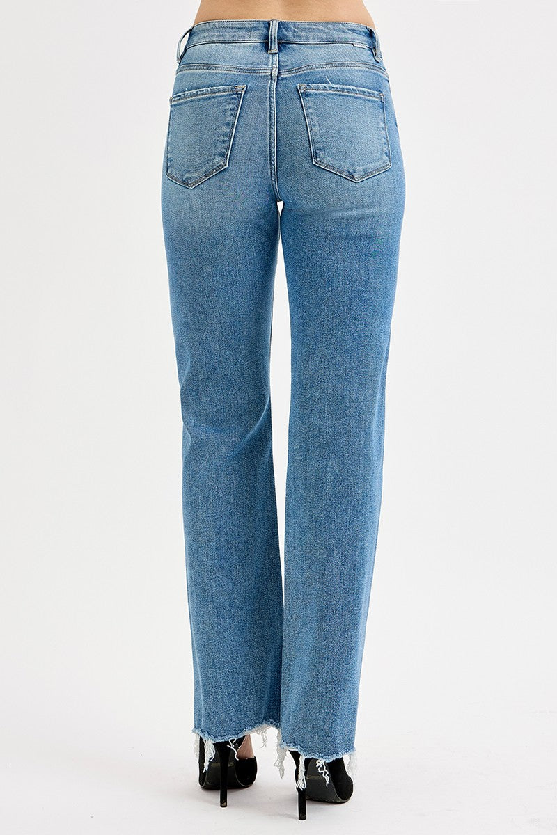 Tina Tummy Control High Rise Wide Leg Raw Cut Hem Jeans