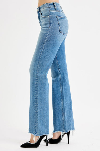 Tina Tummy Control High Rise Wide Leg Raw Cut Hem Jeans