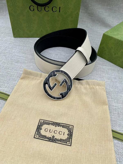 GUCCI Embellished coated-canvas and leather belt &