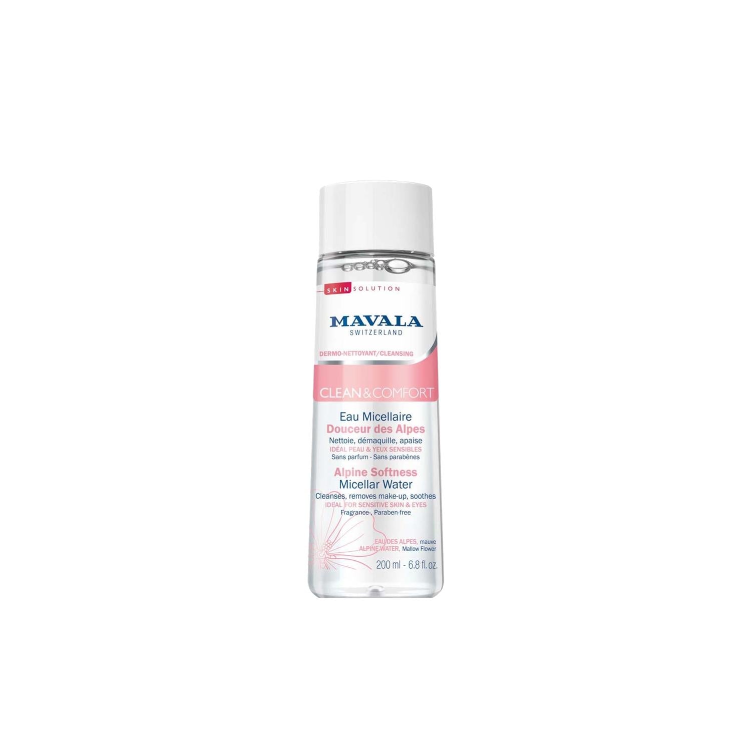 Mavala Clean &amp; Comfort Micellar Water for Sensitive Skin - Gentle Cleansing, Alpine Softness, 200ml