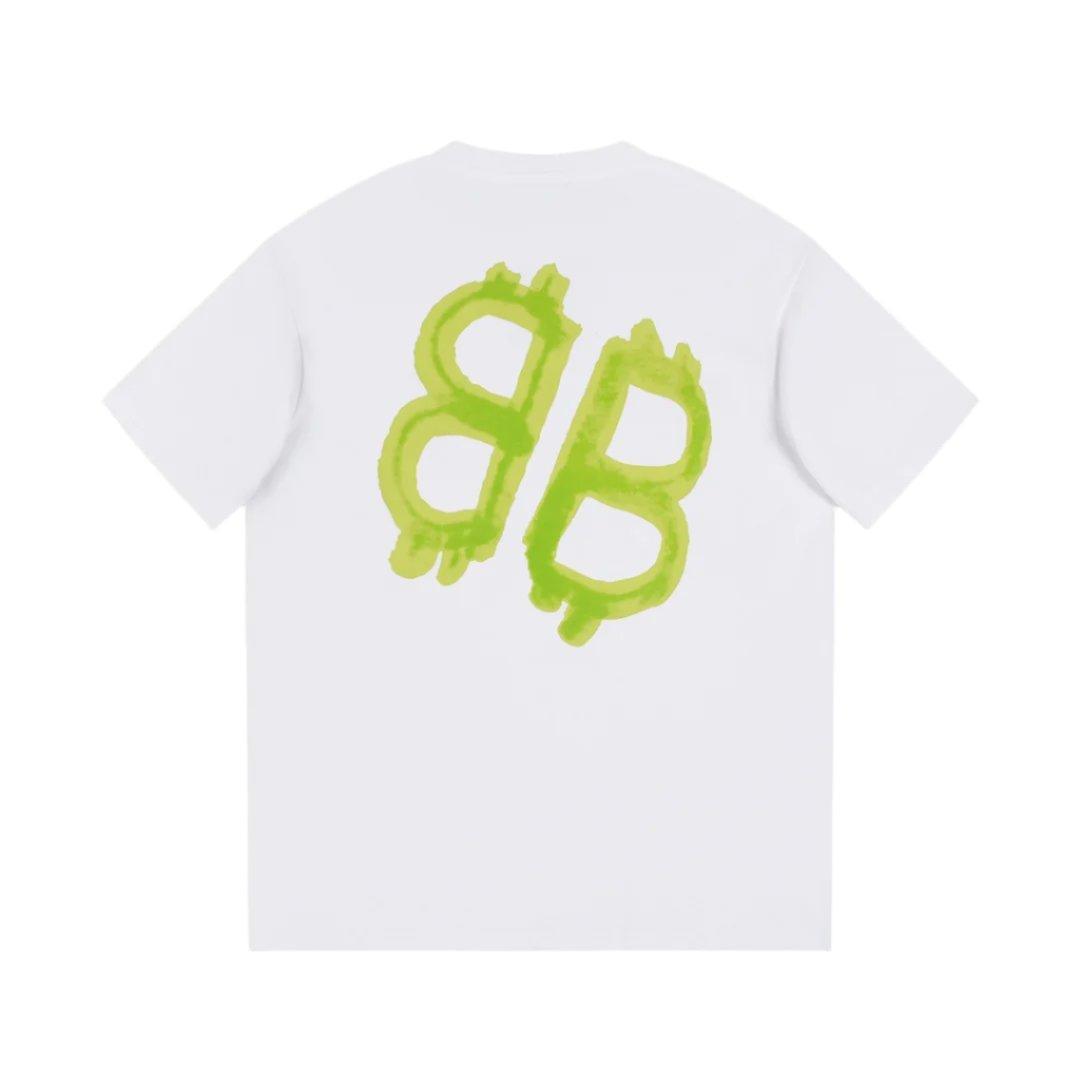 Balenciaga White &amp; Green T-Shirt Without Collar