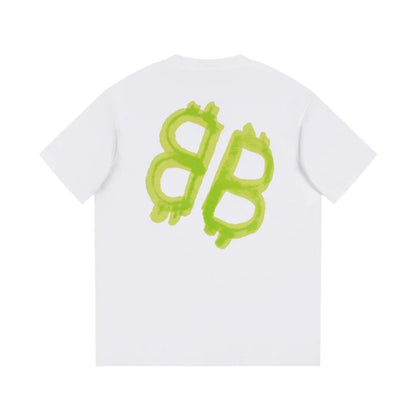 Balenciaga White &amp; Green T-Shirt Without Collar