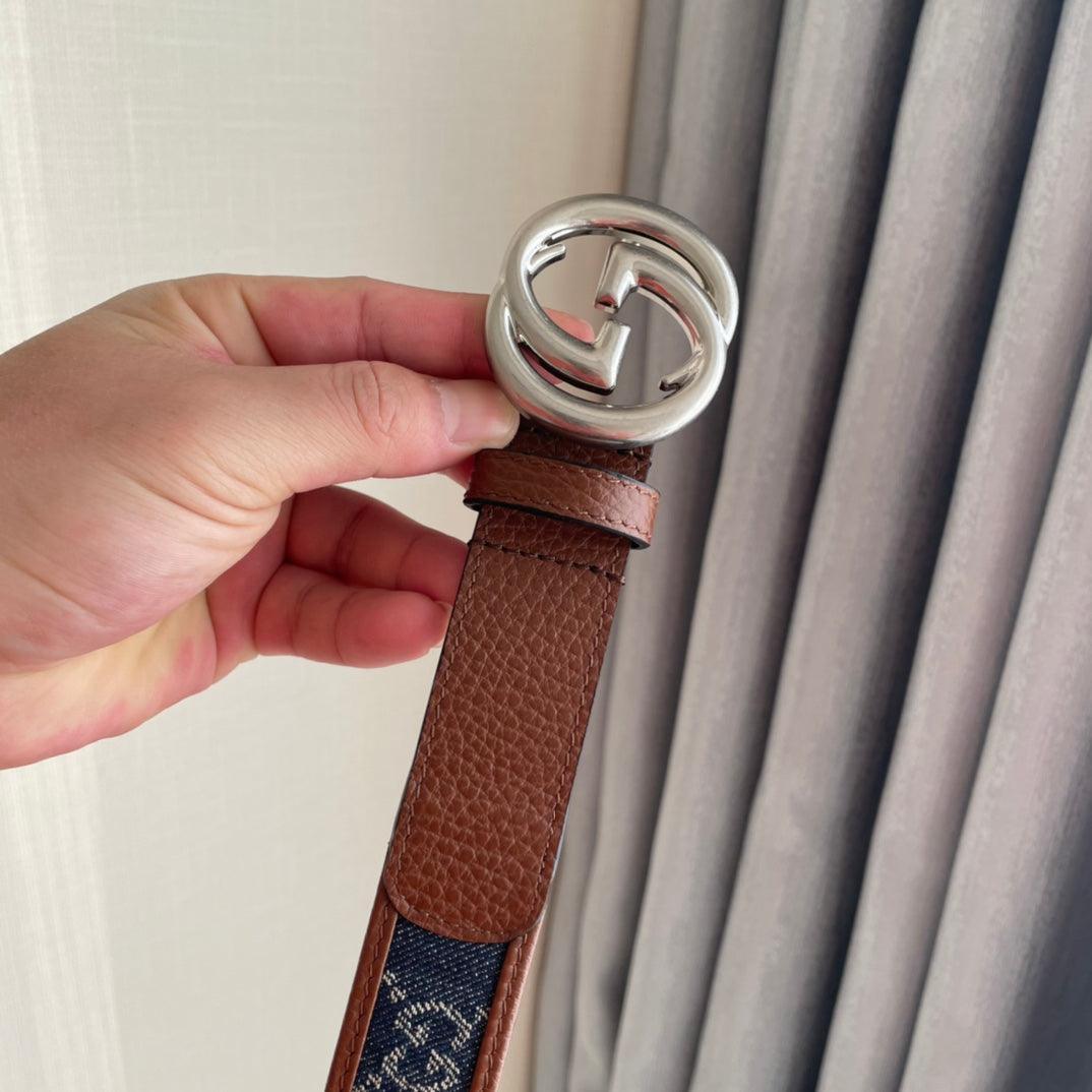 GUCCI Embellished coated-canvas and leather belt &