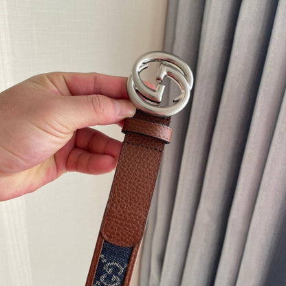 GUCCI Embellished coated-canvas and leather belt &