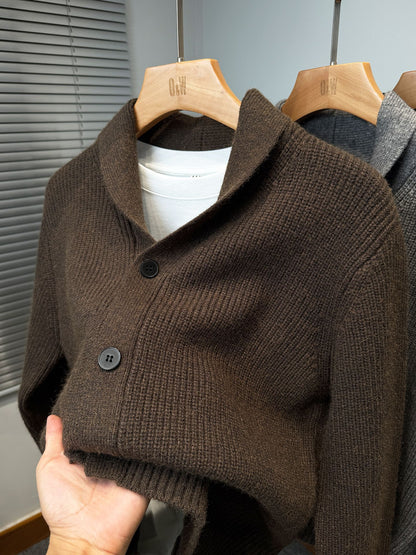 Men Baseball Collar Sweater Jacket Thick Korean Style Casual Cardigan