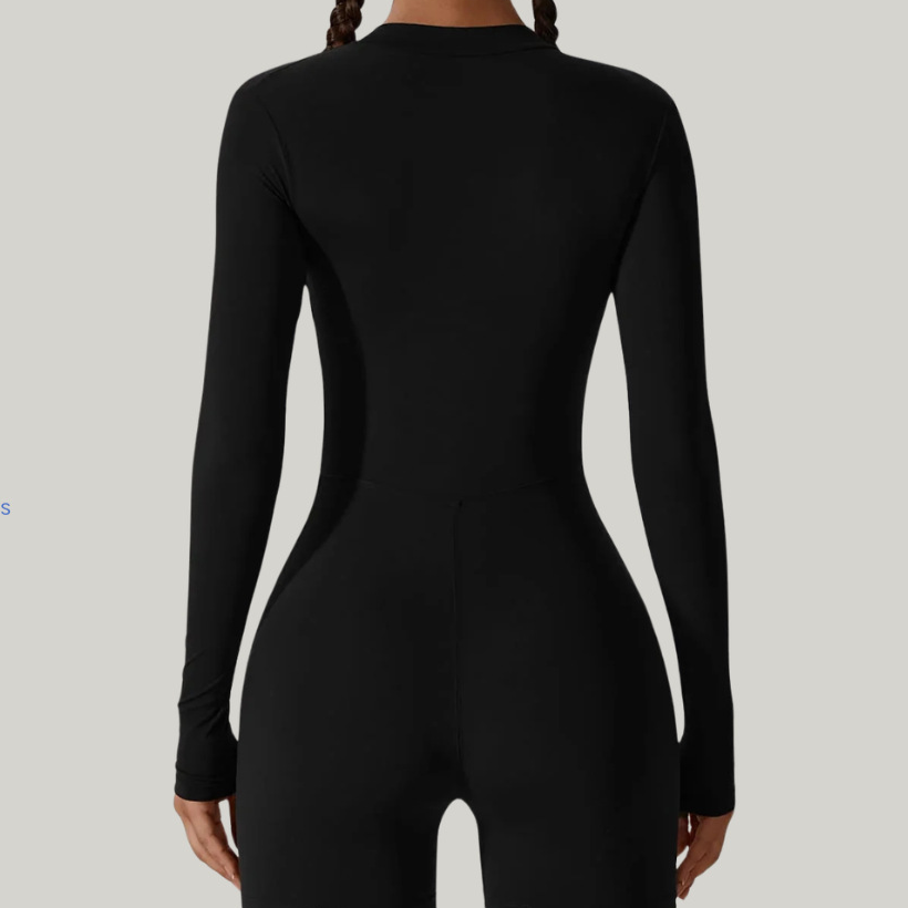 Jumpsuit Long-Sleeved Shorts with Open Collar and Zip-Up Sportswear Leggings