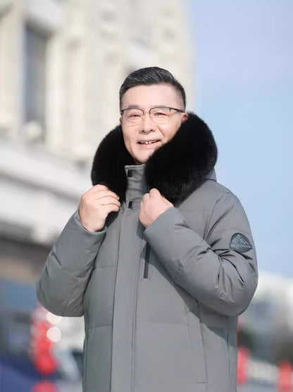 Mens Long Down Jacket with Fur Collar Options