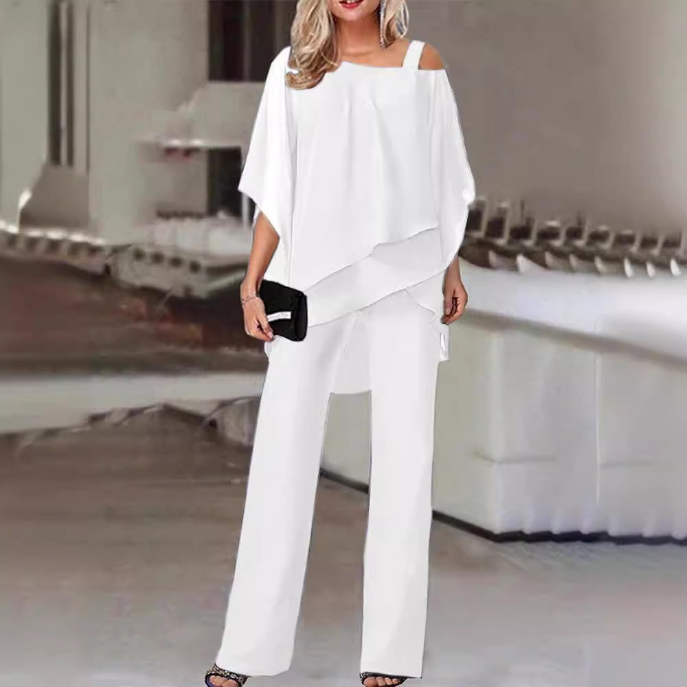 Batwing Sleeve Off-Shoulder Top and Long Pants
