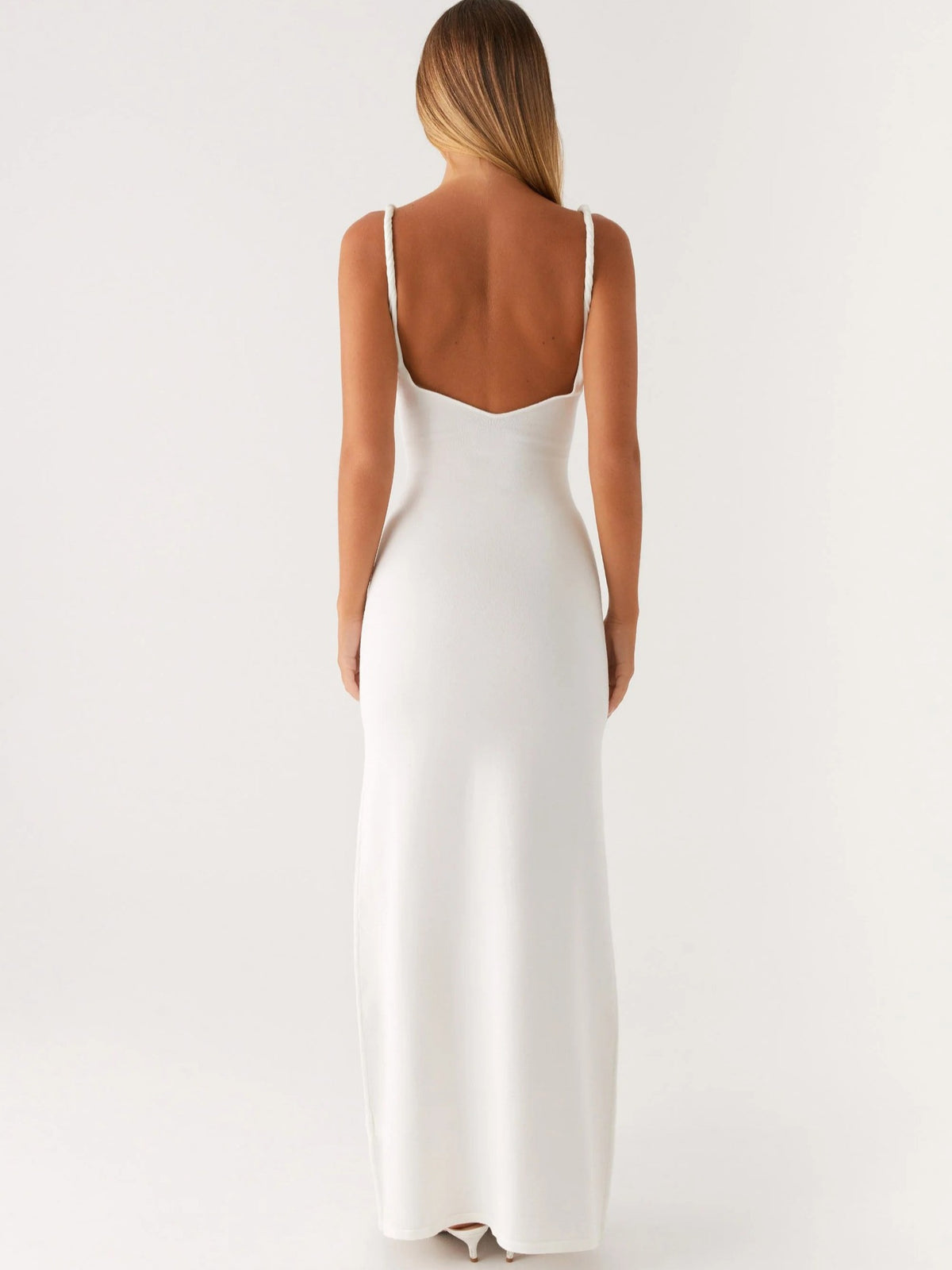 Deep V backless halter dress