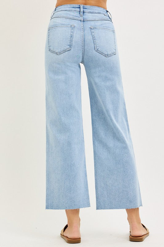 Wrenley Tummy Control High Rise Crop Wide Leg Jeans