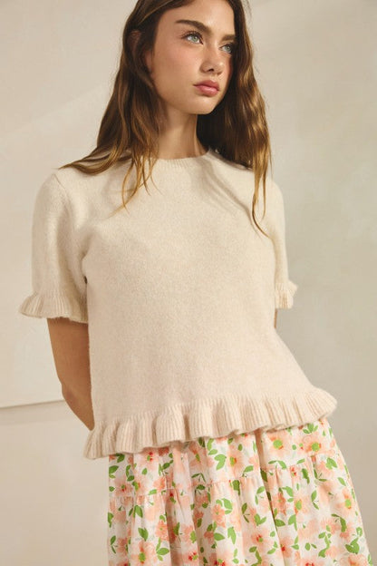 Ave Ruffle Wave Hem Knit Sweater