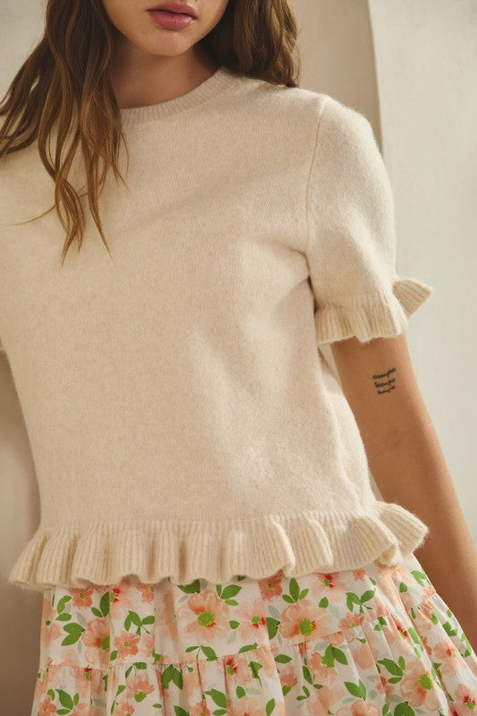 Ave Ruffle Wave Hem Knit Sweater