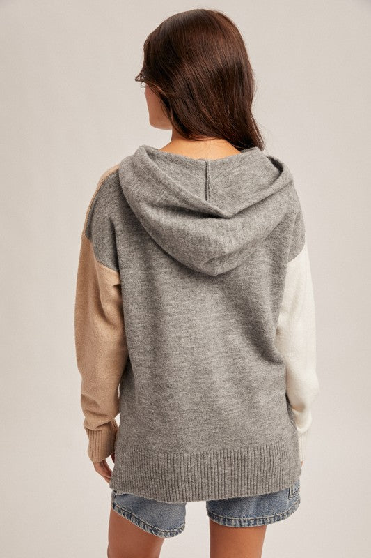 Color Block Hoodie Sweater Knit