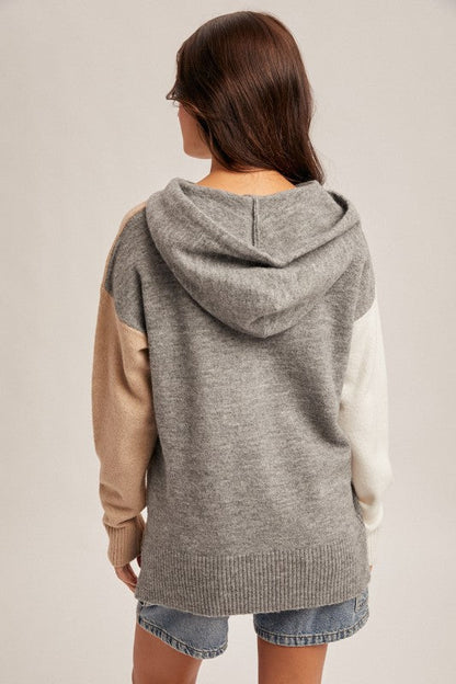 Color Block Hoodie Sweater Knit