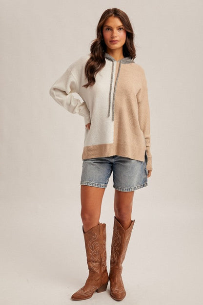 Color Block Hoodie Sweater Knit
