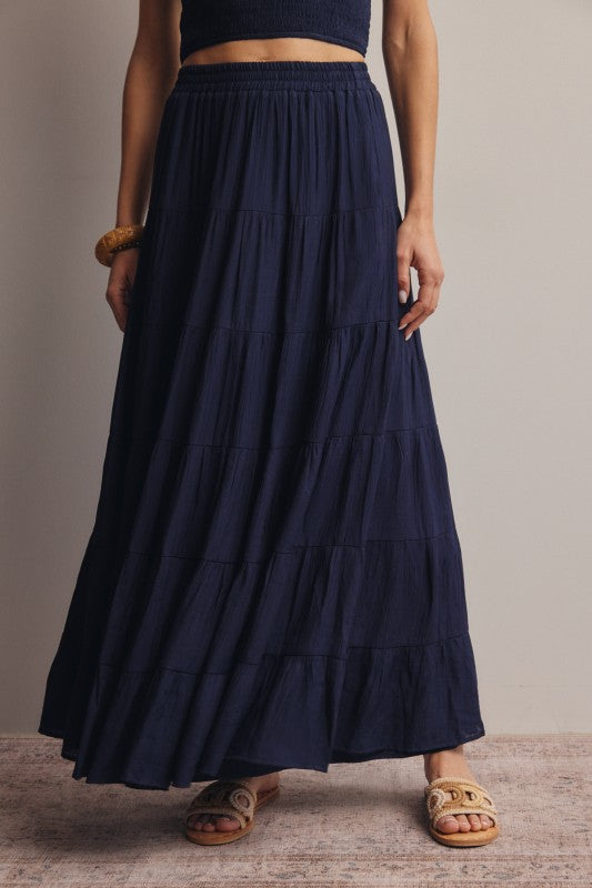 Smocked Crop Top &amp; Tiered Maxi Skirt Set