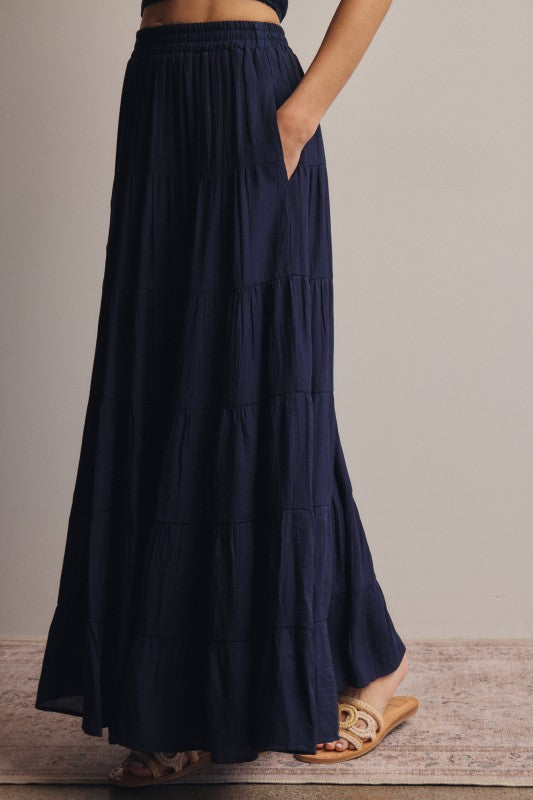 Smocked Crop Top &amp; Tiered Maxi Skirt Set
