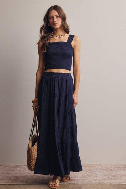 Smocked Crop Top &amp; Tiered Maxi Skirt Set