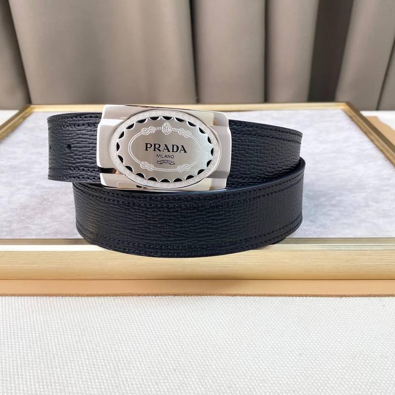 Prada Leather Belt Brushed Silver Buckle &