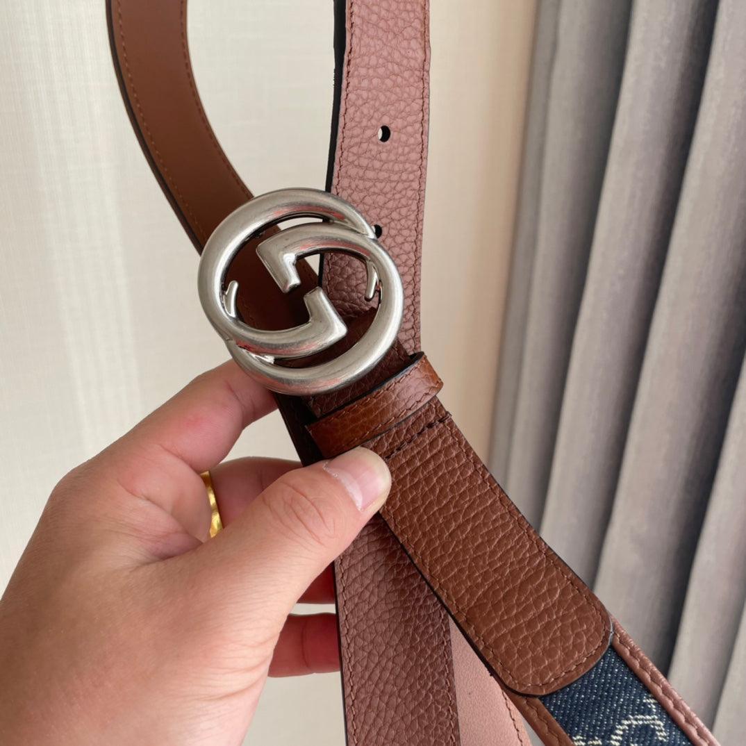 GUCCI Embellished coated-canvas and leather belt &