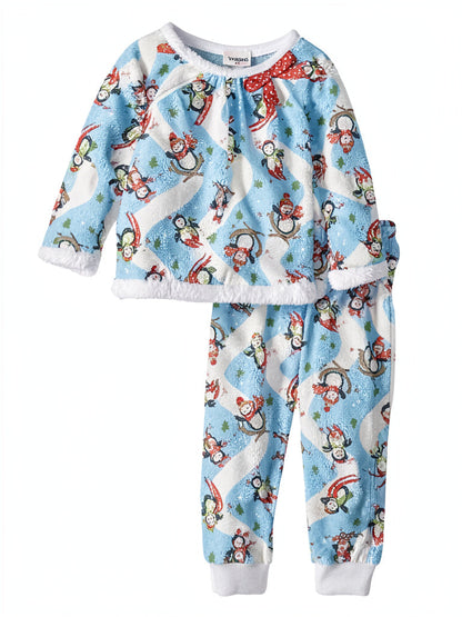 Youngland Baby Girls Faux Fur Holiday Sleep Set, Blue/White 18Months