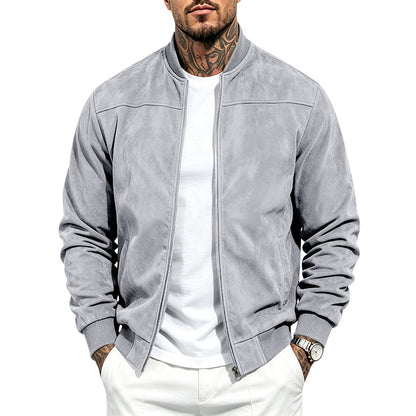 Mens Suede Stand Collar Bomber Jacket