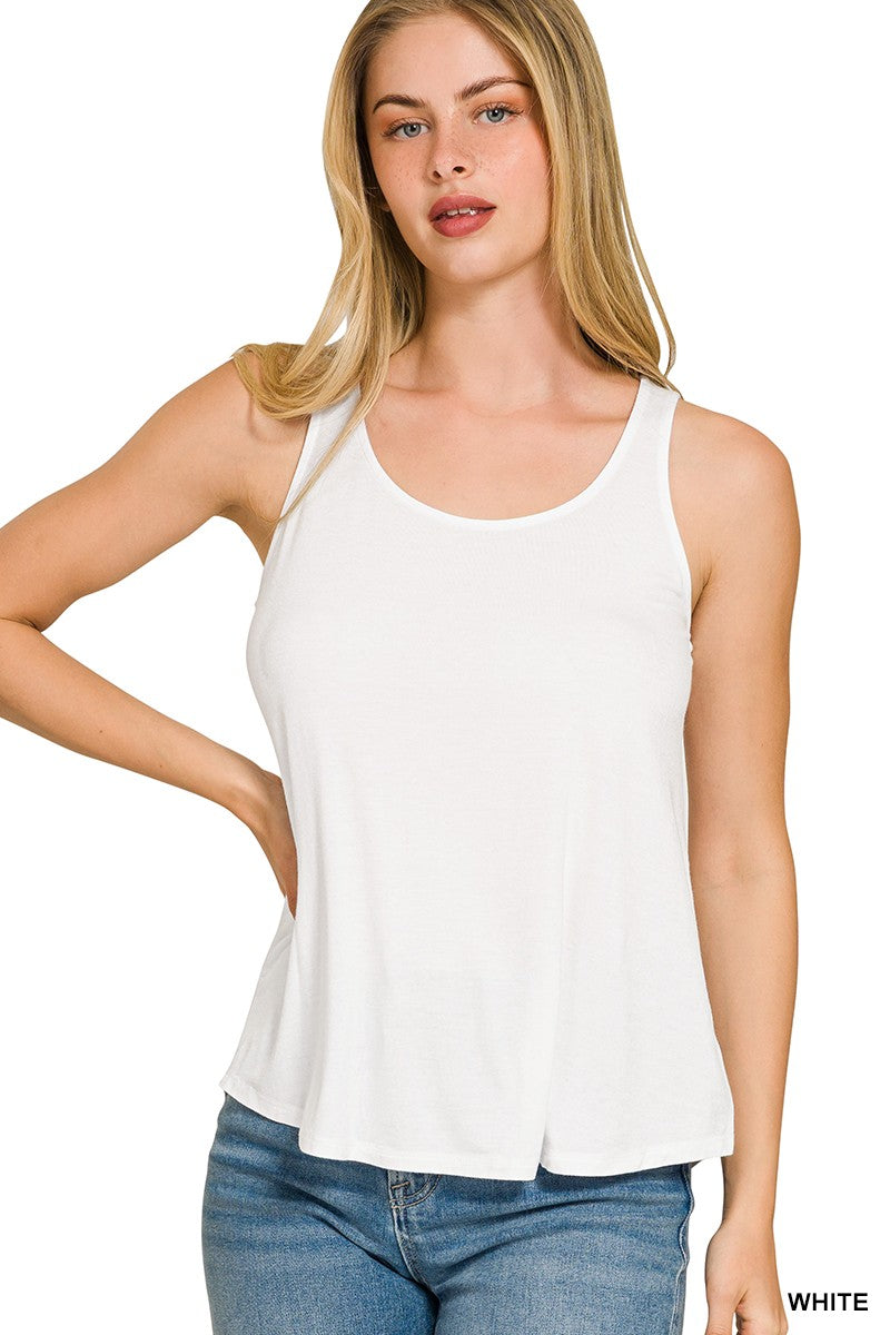 Flowy Hem Rayon Sleeveless Tank Top: White