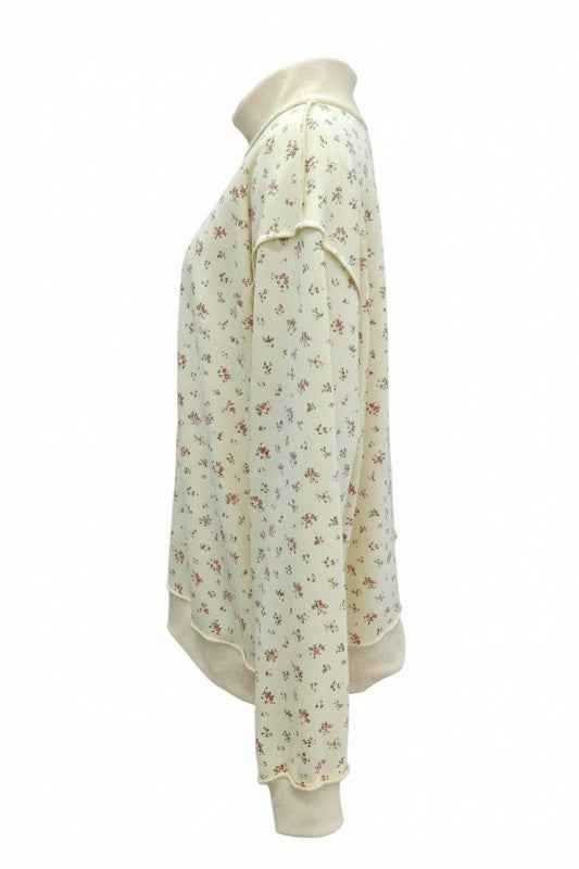 Floral Print Oversized Mock Neck Sweatshirt