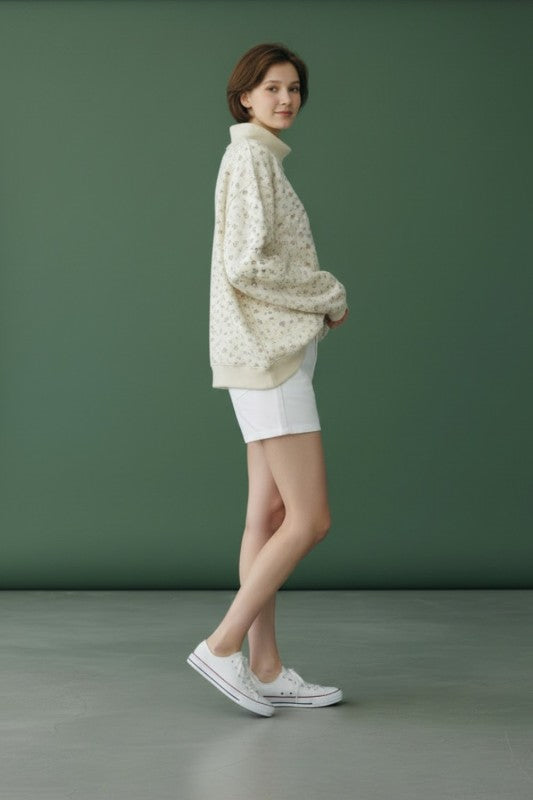 Floral Print Oversized Mock Neck Sweatshirt