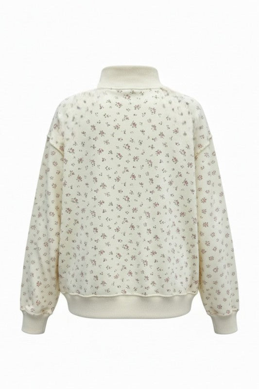 Floral Print Oversized Mock Neck Sweatshirt