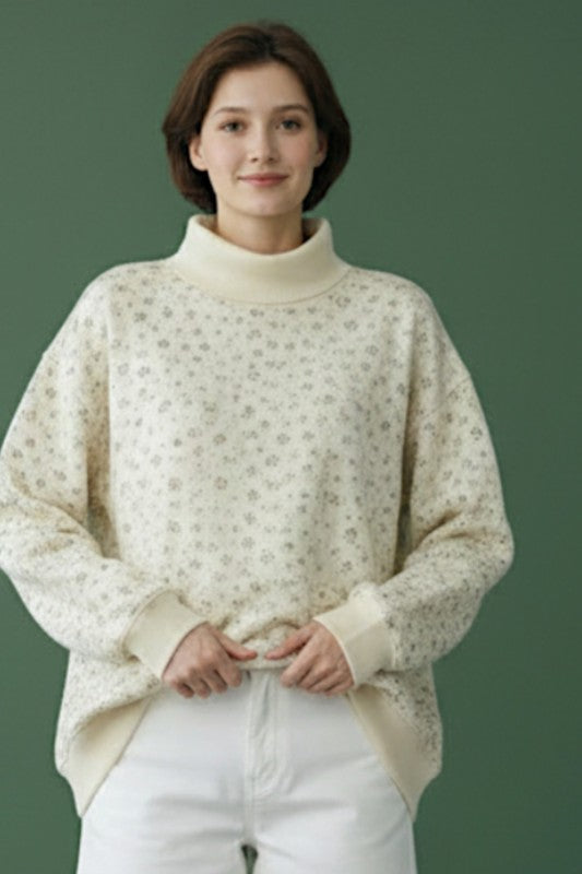 Floral Print Oversized Mock Neck Sweatshirt