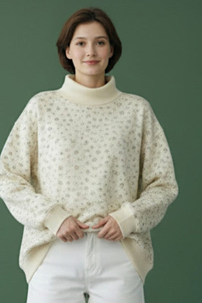 Floral Print Oversized Mock Neck Sweatshirt