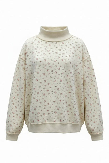 Floral Print Oversized Mock Neck Sweatshirt