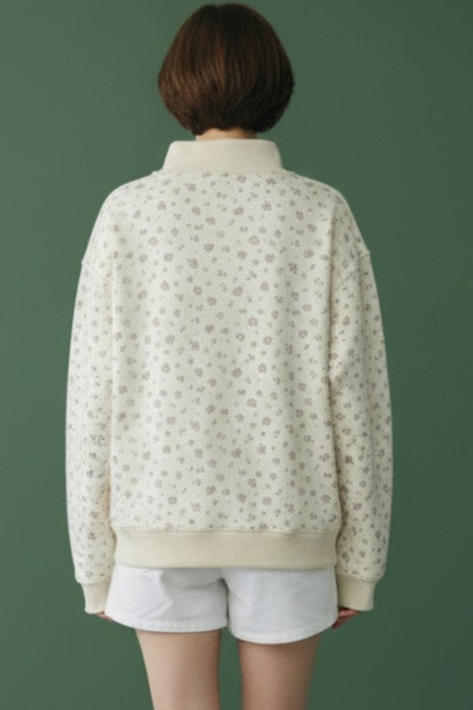 Floral Print Oversized Mock Neck Sweatshirt