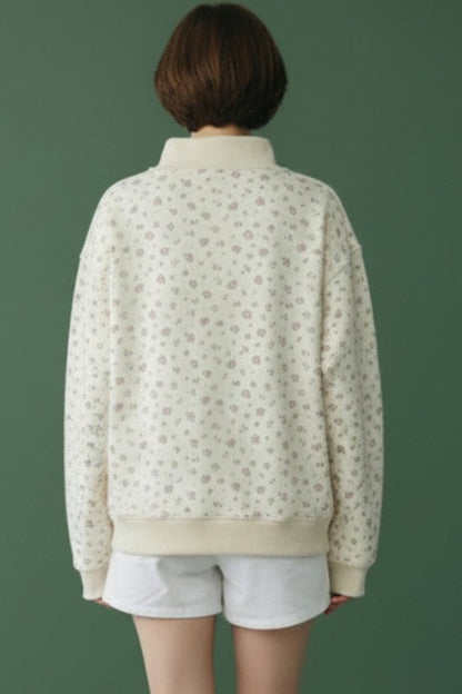 Floral Print Oversized Mock Neck Sweatshirt