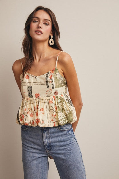 Patchwork Floral Peplum Cami Top