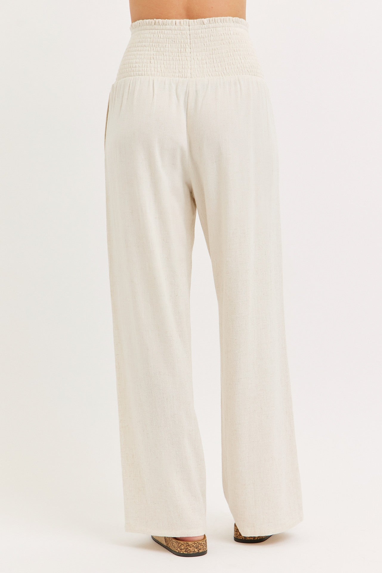 Smock Wasit Lined Blend Wide Leg High Rise Pants